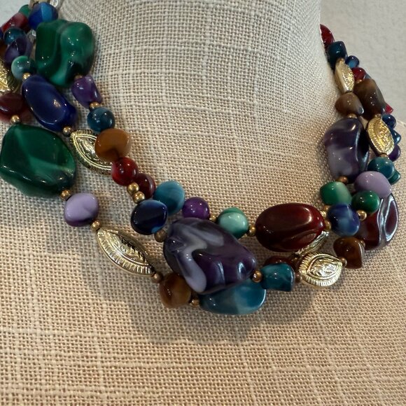 Multi-Color 3 Strand Acrylic Necklace - Picture 4 of 6